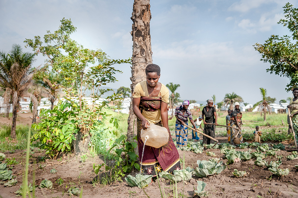 Women who are part of the agriculture programme gather early to attend to the crops they cultivate collectively.  Photo: UN Women/Catianne Tijerina