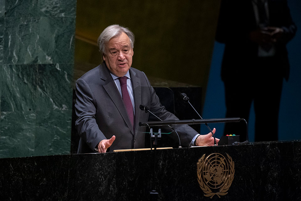 Secretary-General António Guterres addresses the General Assembly high-level meeting on the 25th anniversary of the Fourth World Conference on Women. Photo: UN Photo/Eskinder Debebe