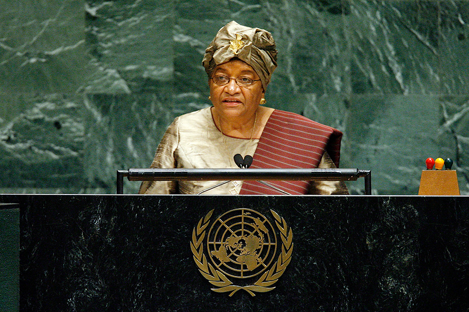 Ellen Johnson-Sirleaf, President of the Republic of Liberia, addresses the general debate of the 61st session of the General Assembly, at UN Headquarters in New York. Photo: UN Photo/Marco Castro